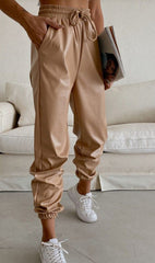 Tan Faux Leather Jogger