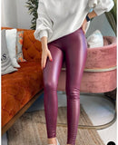 Burgundy Fleece Faux Leather Leggings