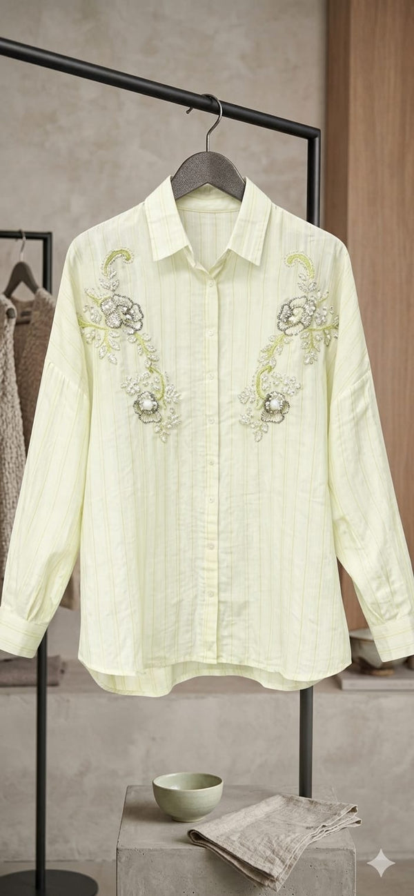 Sequin with pearls embellished viscose shirt oversized