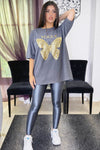 Grey Vogue Butterfly Drip Combo(Light Grey Glossy leggings + Cotton Printed T-shirt)