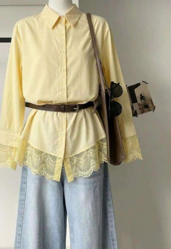 Cotton Poplin Shirt with lace detailing