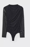Studded stones bodysuit cowl neck - one size