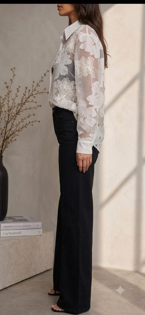 Floral Sheer Organza Shirt For Top