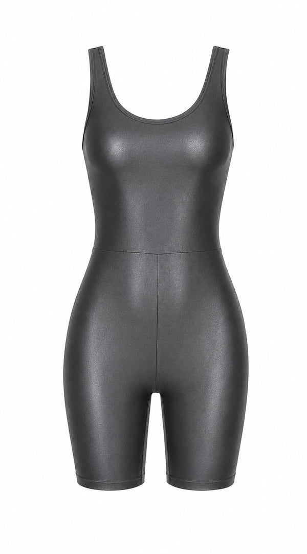 Grey Glossy Short Jumpsuit