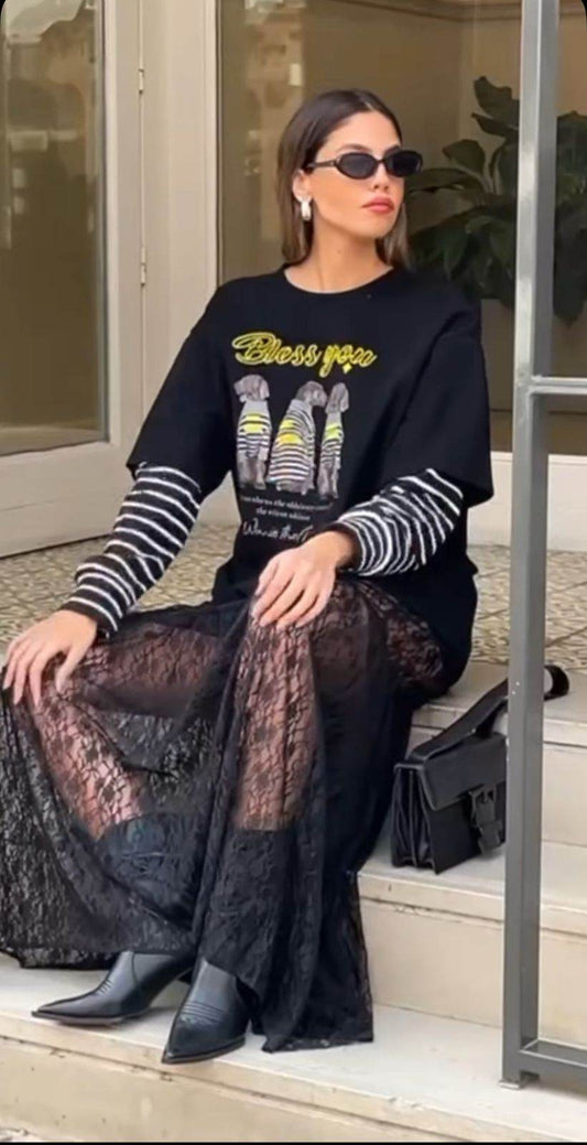 Lace Skirt - Black - oneinmelon