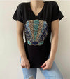 Black Sequin Shell Cotton T-Shirt - oneinmelon
