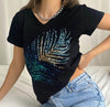 Black Sequin Peacock Cotton T-Shirt - oneinmelon