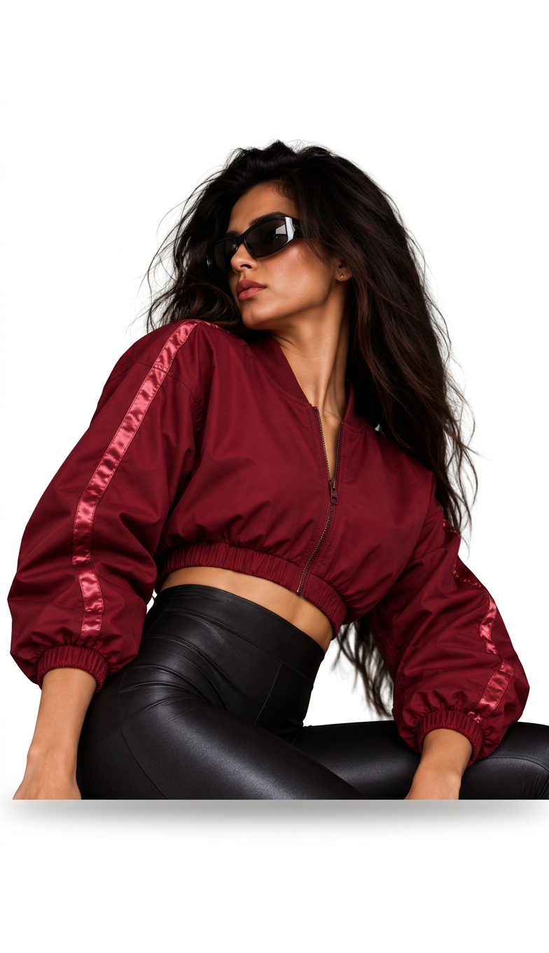 Nylon Drop Shoulder Cropped Jacket for Women
