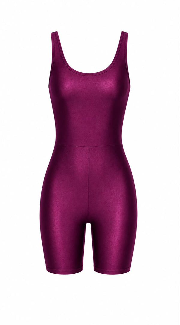 Burgundy Glossy Short Jumpsuit