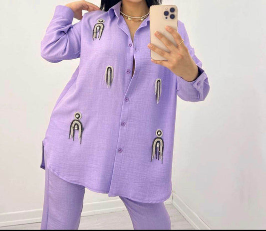 Lavender Co-ord Set Linen Fabric - oneinmelon