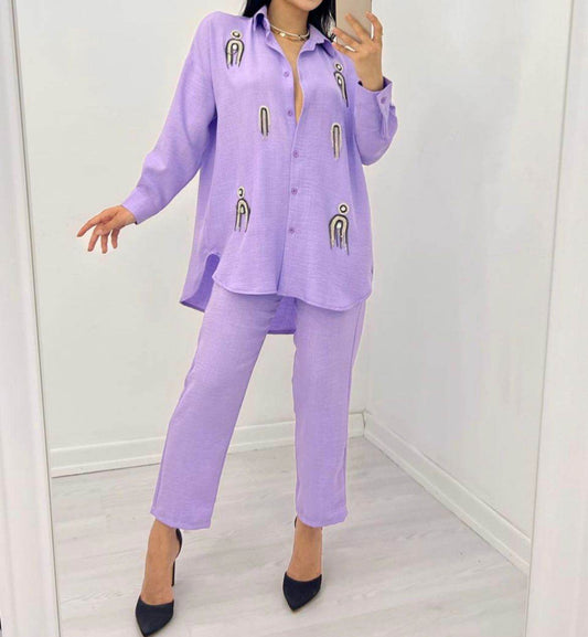 Lavender Co-ord Set Linen Fabric - oneinmelon