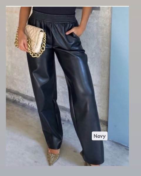 Navy Straight fit leather pants - oneinmelon
