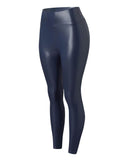 Navy Fleece Faux Leather Leggings - oneinmelon