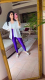 Purple Glossy legging + Viscose Fabric White Shirt - oneinmelon