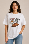 Cotton Printed Oversized T-shirt -  White (More espresso, Less depresso)