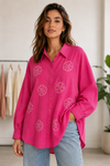 Cotton viscose sequin embellished shirt
