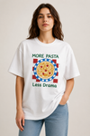 Cotton Printed Oversized T-shirt - White (More Pasta, Less Drama)