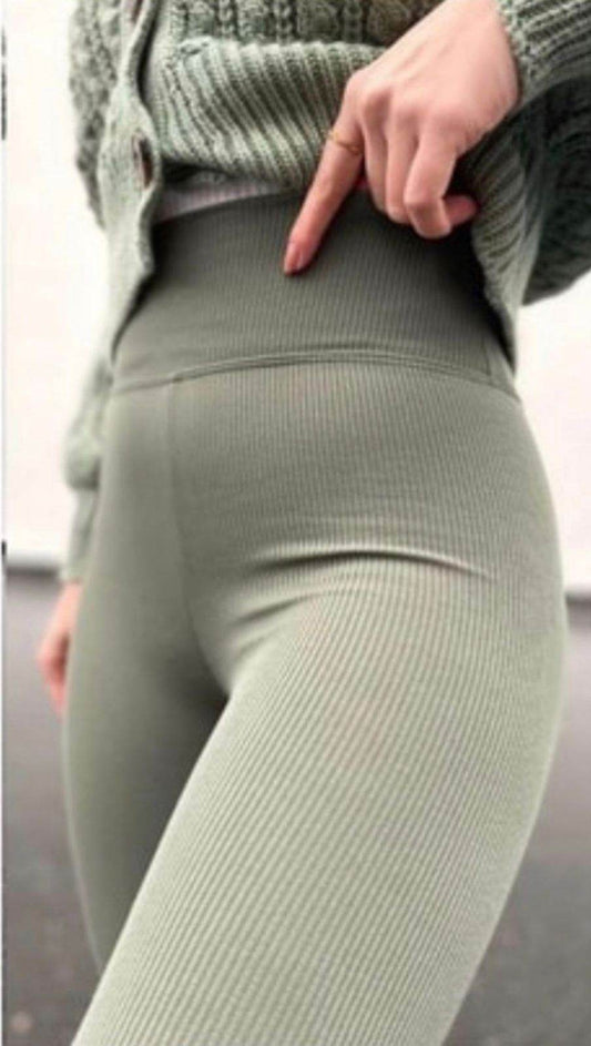 Olive Green Fleece Leggings - oneinmelon