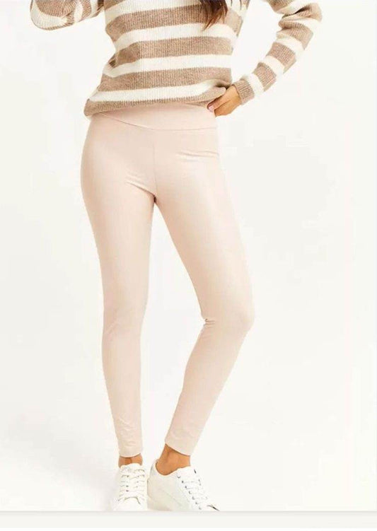 Off-White Fleece Faux Leather Leggings - oneinmelon