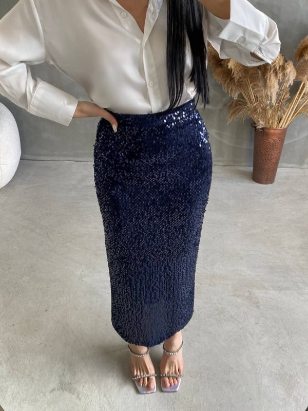 Navy Blue Sequin Skirt