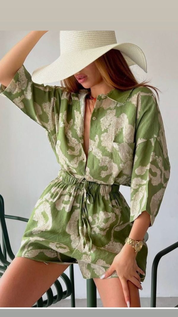 OLIVE PRINT Summer Co-Ord Set