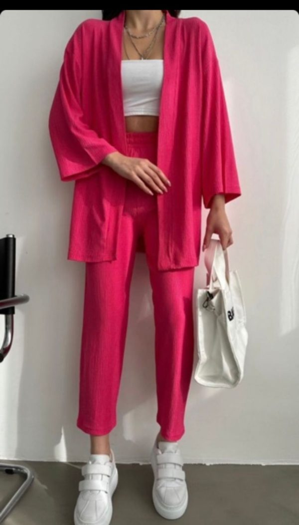 Hot Pink Co-Ords Set with Cropped White Inner