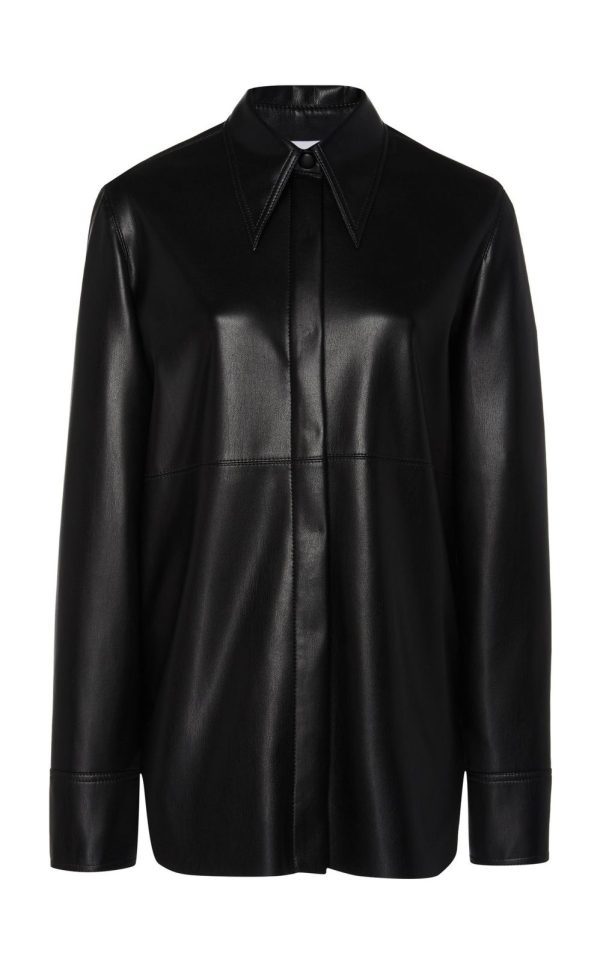 Black Oversized fleece Faux Leather Shirt