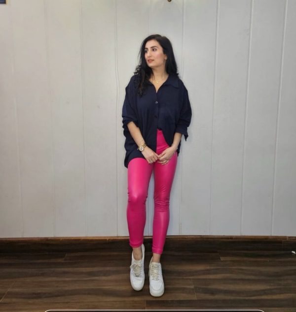 Hot Pink Fleece Faux Leather Leggings