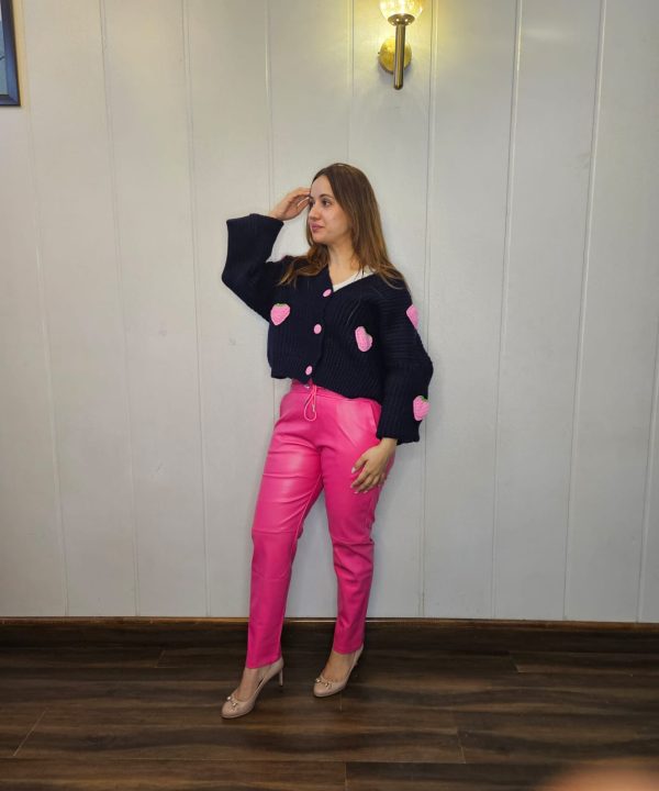 Hot pink Tapered fit faux leather pants