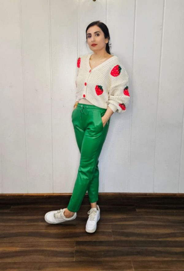 Green Tapered fit faux leather pants