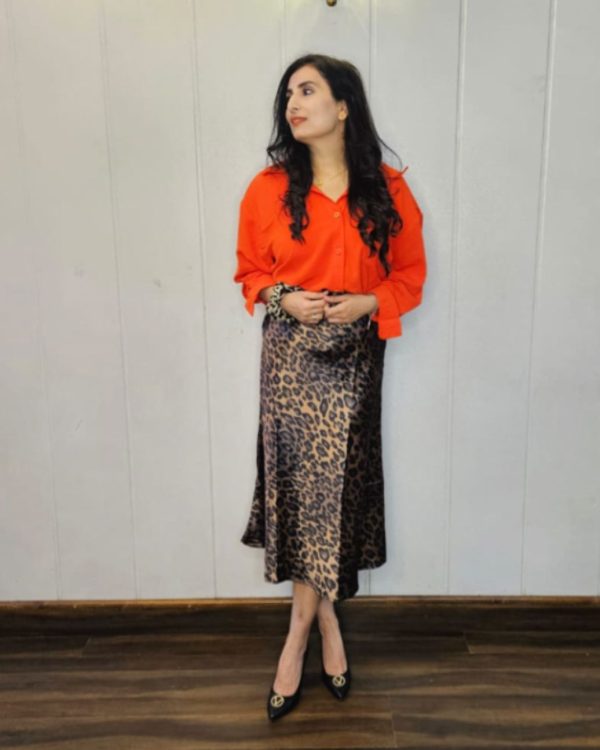 Leopard Print Satin Skirt