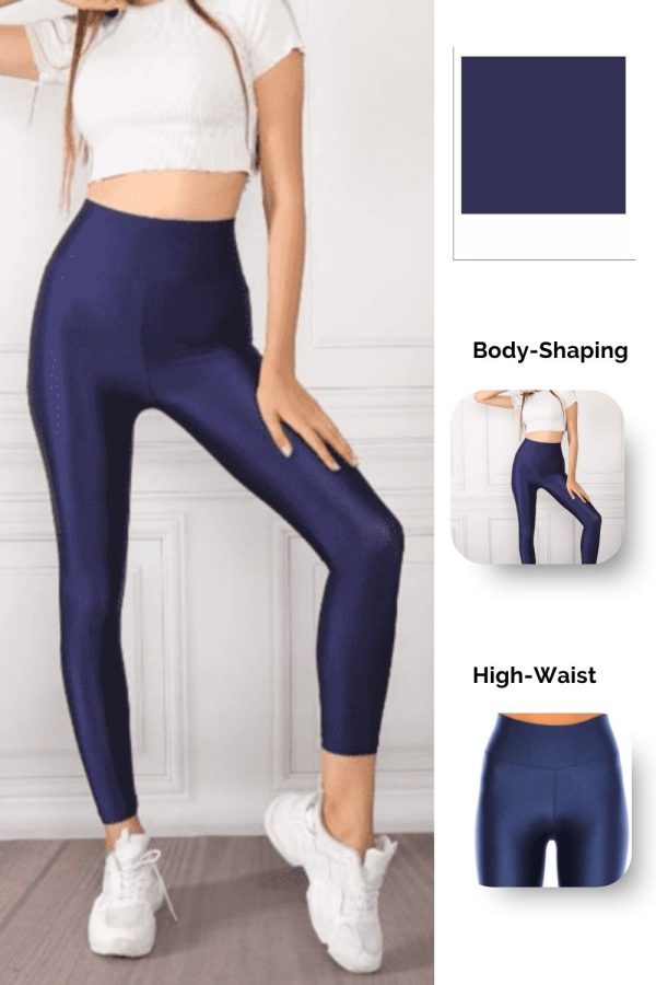 Navy Blue Glossy Leggings