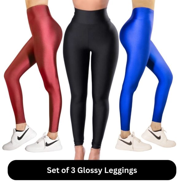 Classic Glossy Leggings Set (Colors - Black, Royal Blue & Dusty Rose Red)