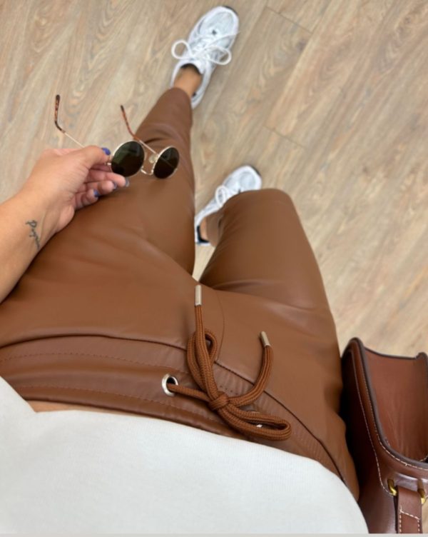 Tan Tapered fit faux leather pants