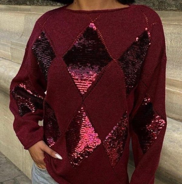 Burgundy sequin sweaters one size