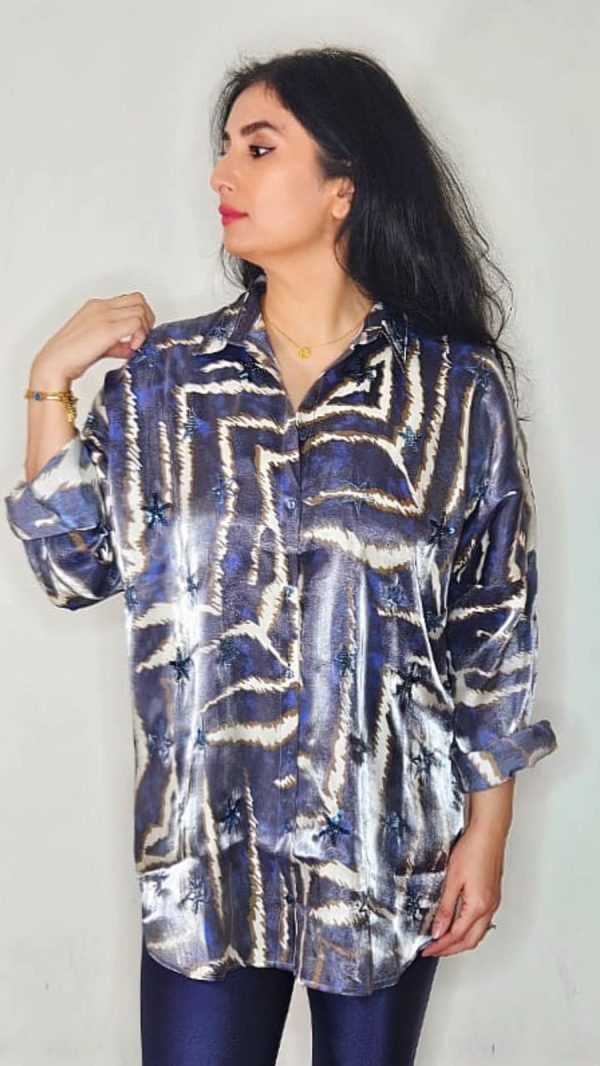 Shimmer Viscose Shirt with Sequin Embellishments-One Size