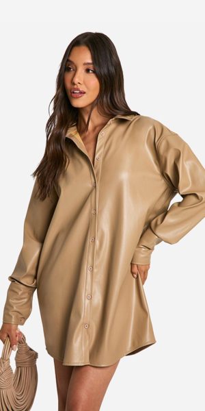 Oversized fleece Faux Leather Shirt